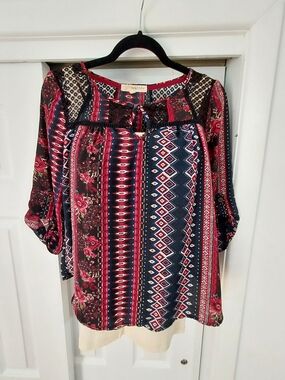 Rewind Multicolor Boho Peasant Top in Red and Navy